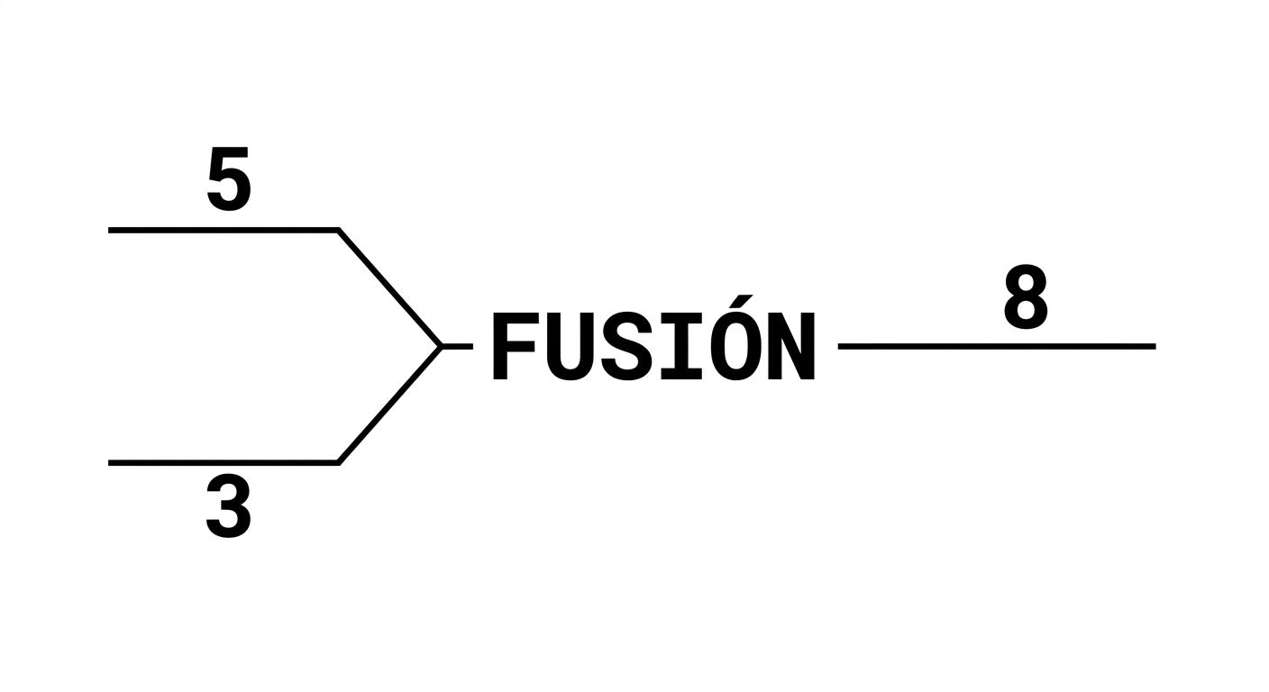 La operación como maquinaria: entran 5 y 3, la fusión produce 8